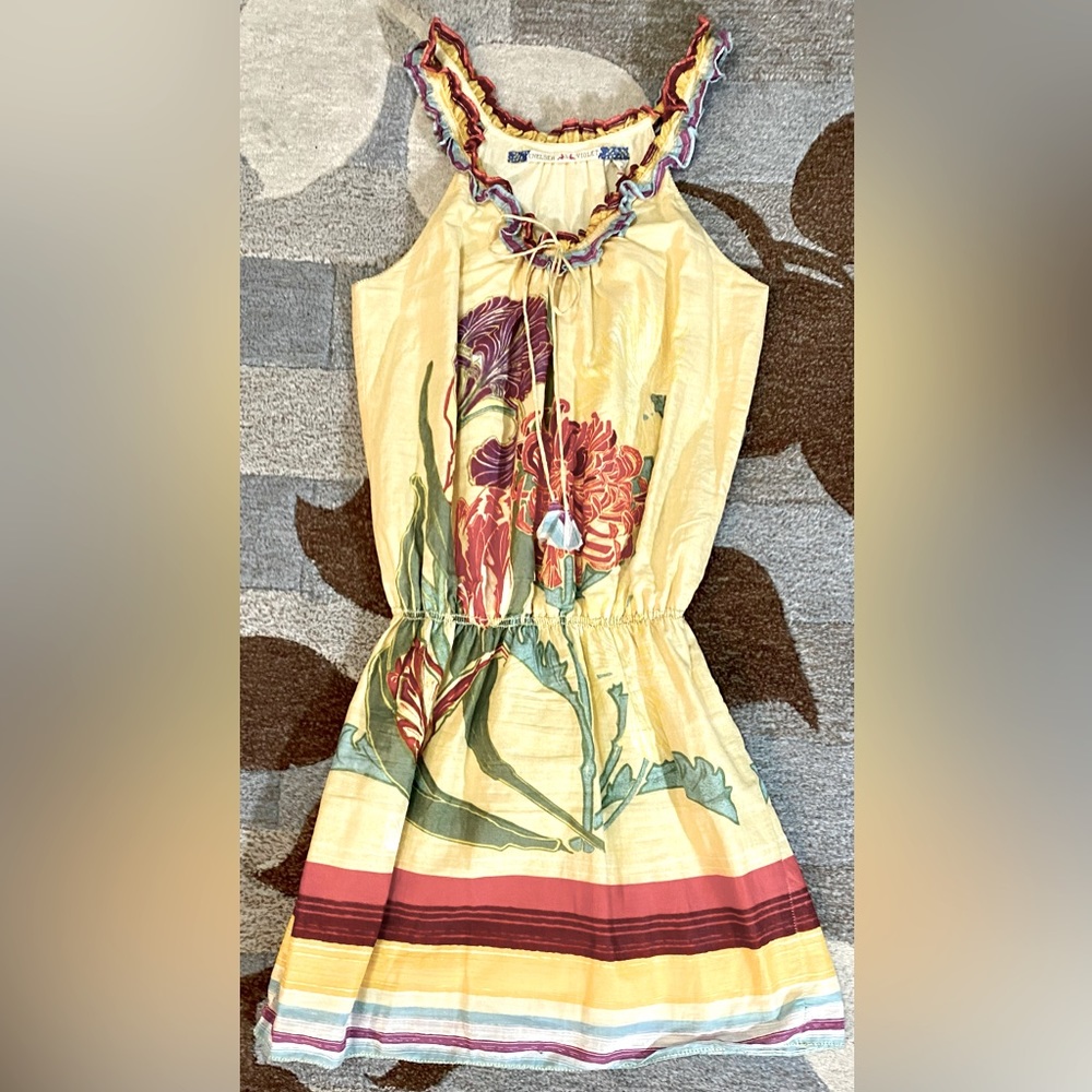 Chelsea & Violet Iris Garden Dropped Waist Sleeveless Cotton Mini Dress